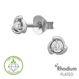 Triskelion Rhodium Plated - 925 Sterling Silver Diamond Ear Studs SD51533