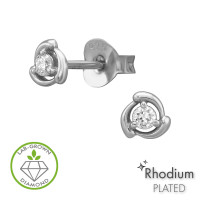 Triskelion Rhodium Plated - 925 Sterling Silver Diamond Ear Studs SD51533 Triskelion Rhodium Plated - 925 Sterling Silver Diamond Ear Studs SD51533