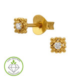 Quad-Floral Gold Plated - 925 Sterling Silver Diamond Ear Studs SD51536