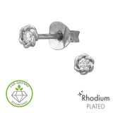 Twisted Rope Rhodium Plated - 925 Sterling Silver Diamond Ear Studs SD51539