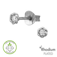 Twisted Rope Rhodium Plated - 925 Sterling Silver Diamond Ear Studs SD51539 Twisted Rope Rhodium Plated - 925 Sterling Silver Diamond Ear Studs SD51539