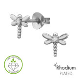 Dragonfly Rhodium Plated - 925 Sterling Silver Diamond Ear Studs SD51734