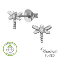 Dragonfly Rhodium Plated - 925 Sterling Silver Diamond Ear Studs SD51734 Dragonfly Rhodium Plated - 925 Sterling Silver Diamond Ear Studs SD51734