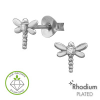 Dragonfly Rhodium Plated - 925 Sterling Silver Diamond Ear Studs SD51734 Dragonfly Rhodium Plated - 925 Sterling Silver Diamond Ear Studs SD51734