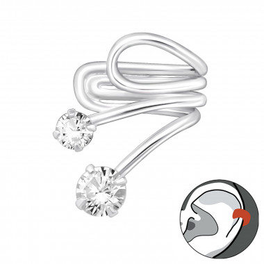 Double Stoned - 925 Sterling Silver Cuff Earrings SD22167