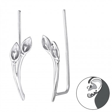 Calla Lily Flower - 925 Sterling Silver Cuff Earrings SD24361