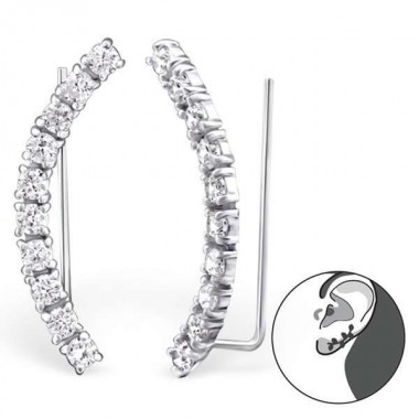 Curved - 925 Sterling Silver Cuff Earrings SD24571