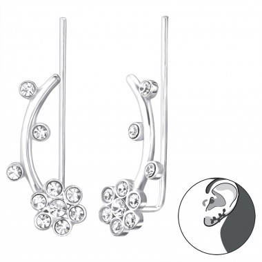 Flower - 925 Sterling Silver Cuff Earrings SD24750