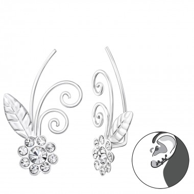 Flower - 925 Sterling Silver Cuff Earrings SD37406