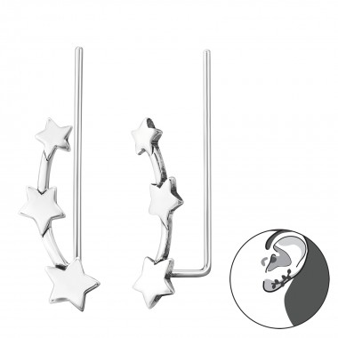 Triple Star - 925 Sterling Silver Cuff Earrings SD37811
