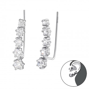 Sparkling - 925 Sterling Silver Cuff Earrings SD38120