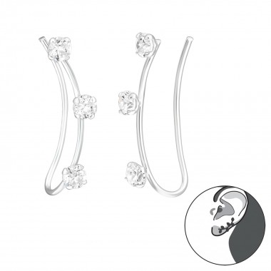 Triple Stone - 925 Sterling Silver Cuff Earrings SD39113