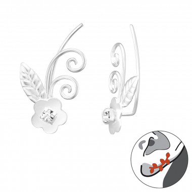Flower - 925 Sterling Silver Cuff Earrings SD39543