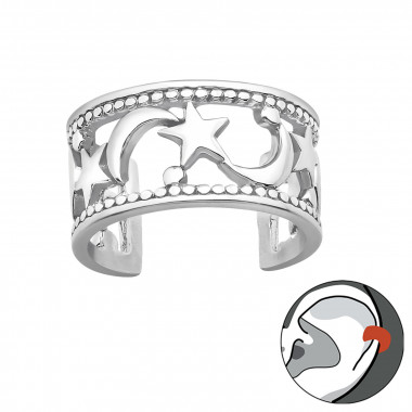 Moon And Star - 925 Sterling Silver Cuff Earrings SD42252