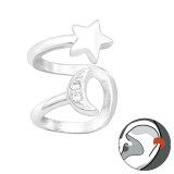 Moon And Star - 925 Sterling Silver Cuff Earrings SD42259