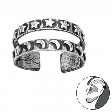 Star And Moon - 925 Sterling Silver Cuff Earrings SD42494