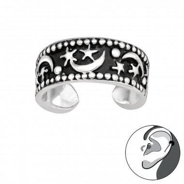 Moon And Star - 925 Sterling Silver Cuff Earrings SD42802