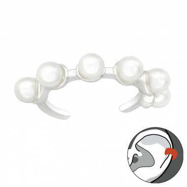 Glass Pearl - 925 Sterling Silver Cuff Earrings SD46252