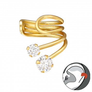 Double Stoned - 925 Sterling Silver Cuff Earrings SD49739