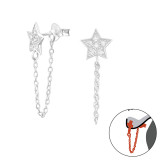 Star And Chain - 925 Sterling Silver Ear Jackets & Double Earrings SD24671