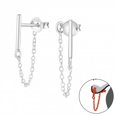 Bar With Hanging Chain - 925 Sterling Silver Ear Jackets & Double Earrings SD34580
