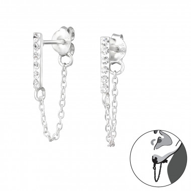 Bar With Hanging Chain - 925 Sterling Silver Ear Jackets & Double Earrings SD35206