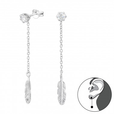 Feather - 925 Sterling Silver Ear Jackets & Double Earrings SD35441