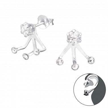 Round - 925 Sterling Silver Ear Jackets & Double Earrings SD36429