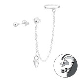 3mm Ball - 925 Sterling Silver Ear Jackets & Double Earrings SD43344