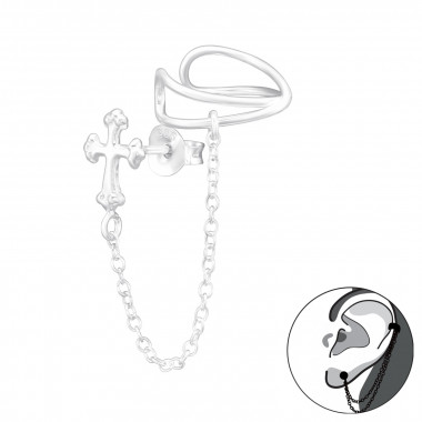 Cross - 925 Sterling Silver Ear Jackets & Double Earrings SD43821