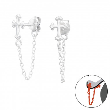 Cross - 925 Sterling Silver Ear Jackets & Double Earrings SD43829