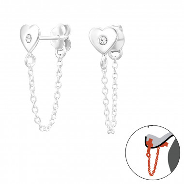 Heart - 925 Sterling Silver Ear Jackets & Double Earrings SD43831