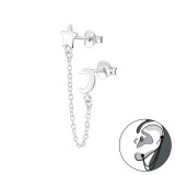 Moon And Star - 925 Sterling Silver Ear Jackets & Double Earrings SD44268