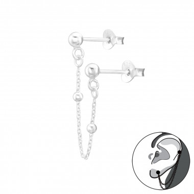 3mm Ball - 925 Sterling Silver Ear Jackets & Double Earrings SD44272