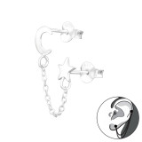 Moon And Star With Hanging Chain - 925 Sterling Silver Ear Jackets & Double Earrings SD44753