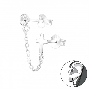 Cross - 925 Sterling Silver Ear Jackets & Double Earrings SD44756