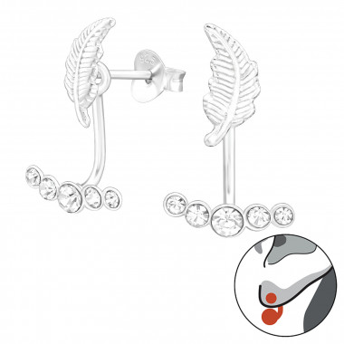 Feather - 925 Sterling Silver Ear Jackets & Double Earrings SD45160