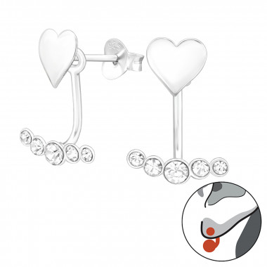 Heart - 925 Sterling Silver Ear Jackets & Double Earrings SD45164