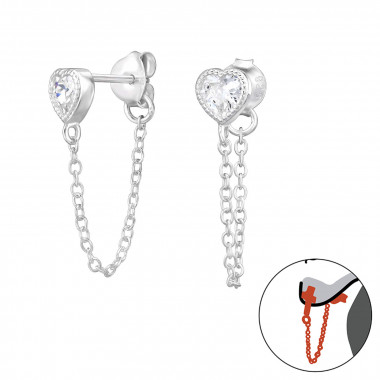 Heart - 925 Sterling Silver Ear Jackets & Double Earrings SD47530
