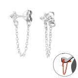 3mm Square - 925 Sterling Silver Ear Jackets & Double Earrings SD49387