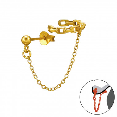 3mm Ball With Horseshoe - 925 Sterling Silver Ear Jackets & Double Earrings SD49388