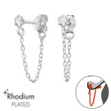 3mm Round With Hanging Chain - 925 Sterling Silver Ear Jackets & Double Earrings SD49738