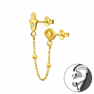 Hamsa And Evil Eye - 925 Sterling Silver Ear Jackets & Connector Earrings (PCS) SD44275