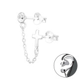 Cross - 925 Sterling Silver Ear Jackets & Connector Earrings (PCS) SD44756