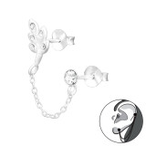 Leaf With Hanging Chain - 925 Sterling Silver Ear Jackets & Connector Earrings (PCS) SD44757