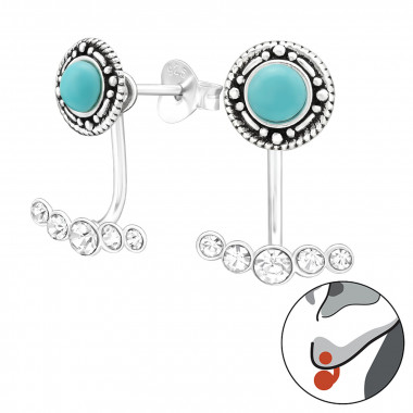 Geometric - 925 Sterling Silver Ear Jackets & Connector Earrings (PRS) SD45155