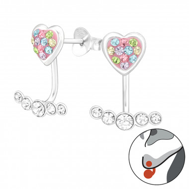 Heart - 925 Sterling Silver Ear Jackets & Connector Earrings (PRS) SD45157