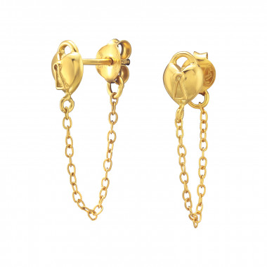 Heart Padlock - 925 Sterling Silver Ear Jackets & Connector Earrings (PRS) SD46255