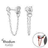 3mm Round With Hanging Chain - 925 Sterling Silver Ear Jackets & Connector Earrings (PRS) SD49738