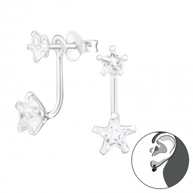 Hanging Star - 925 Sterling Silver Ear Jackets & Double Earrings SD17030